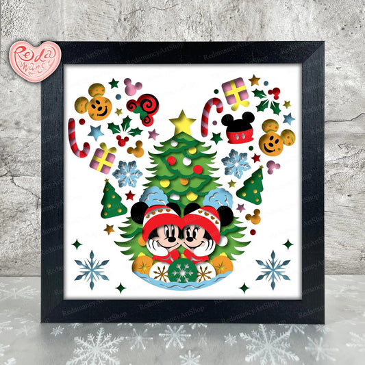 3D Christmas Mickey and Minnie (Framed) Multiple Sizes